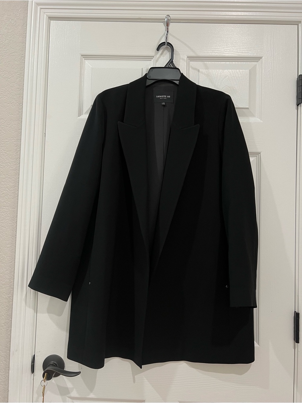 Lafayette 148 New York Black Open Front Longline Blazer Jacket - Size Medium